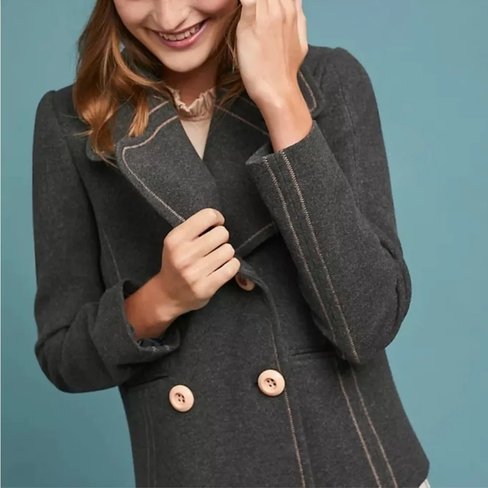 Anthropologie x ettwa Dark Gray Double Breasted Cropped jacket size 2